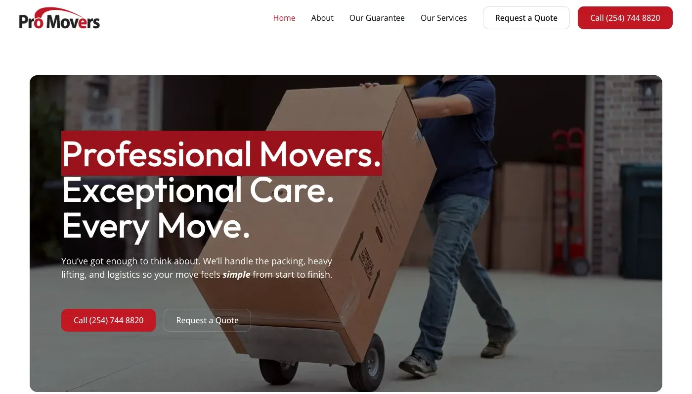 Pro Movers USA website preview