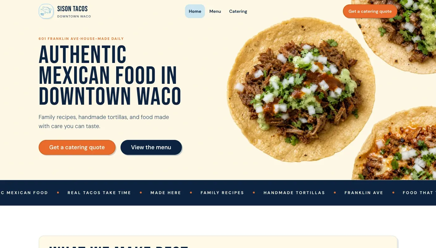 Sison Tacos downtown Waco website preview