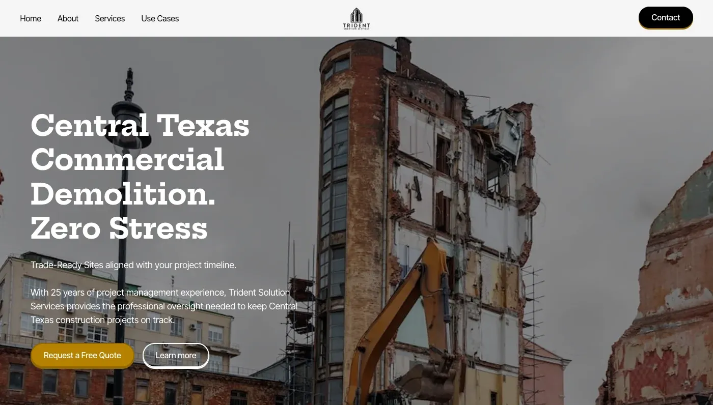 Trident Solution Services website with a direct service offer